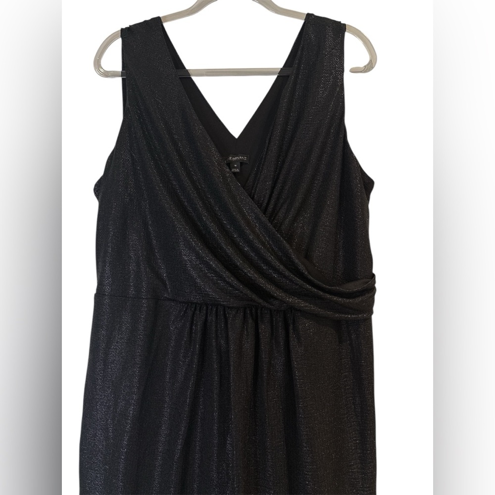 Lane Bryant black shimmer metallic sleeveless faux wrap cocktail dress